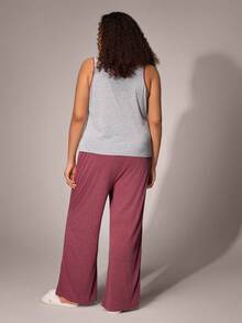 Plus Size Knitted Casual Color Block Vest & Pants Pajama Set - Multicolor - View 2