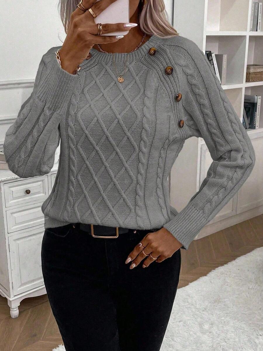 EMERY ROSE Women's Casual Solid Color Raglan Sleeve Sweater, Autumn/Winter Fall Cloth For Women - Grey - View 1