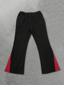 ROMWE MEN Goth Men's Comfortable Casual Black & Red Cross Print Flared Pants, Autumn/Winter