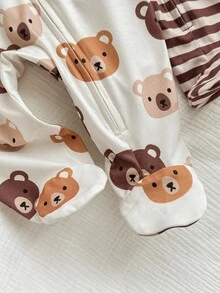 SHEIN 新生女婴可爱休闲卡通图案针织长袖连体衣