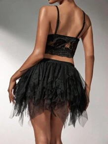 SHEIN SXY Plus Size Women Multi-Layered Ruffle Tulle Skirt, Black Mesh Skirt, Suitable For Date Night, Birthday, Bachelorette Party, Cute, Casual, Shopping, Streetwear, Going Out, Flirty, Easy To Match & Looks Slim, Accentuates Your Body, Flatters The Figure