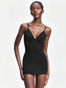 SHAPORA Women Lace Patchwork Camisole Seamless Shapewear Slip Dress - Black - View 3