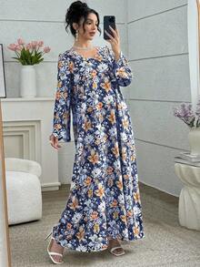 Yasmyna فستان كاجوال فضفاض مزين بالزهور والخرز الأنيق والرومانسي والفاخر للنساء - متعدد الألوان - مشاهدة 4