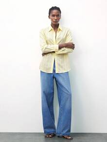 Maija 女士休闲通勤条纹纹理长袖衬衫 - 黃色 - 查看 5