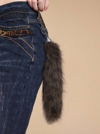 Grunge Punk 1 pieza Accesorio de cola de animal de peluche con estampado de lunares de leopardo de imitación de piel de zorro ondulada de alta calidad en estilo retro Y2K, adecuado para mujeres, uso diario, regalo de vacaciones