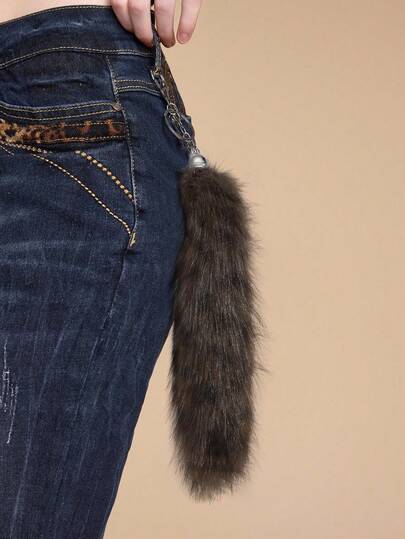 Grunge Punk 1 pieza Accesorio de cola de animal de peluche con estampado de lunares de leopardo de imitación de piel de zorro ondulada de alta calidad en estilo retro Y2K, adecuado para mujeres, uso diario, regalo de vacaciones