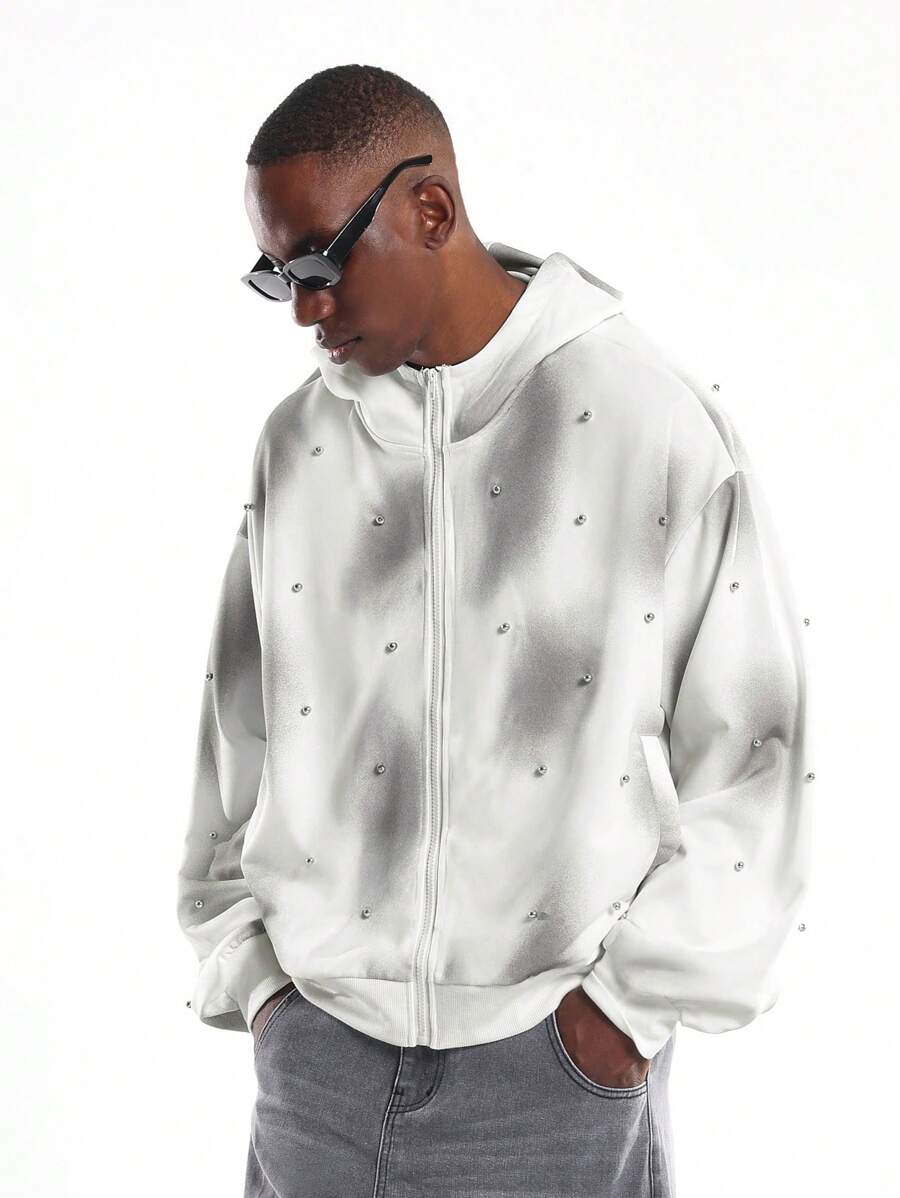 Áo khoác có mũ kéo khóa toàn thân SUMWON đính ngọc trai, thích hợp cho các buổi tiệc tối thường ngày, dịp đặc biệt, kỳ nghỉ mùa đông, thời trang áo nỉ đính ngọc trai trơn. - trắng - Xem 1