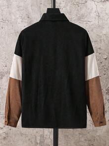 SHEIN Teenage Boys' Casual Color Block Patchwork Polo Collar Long Sleeve Shirt, Versatile All-Match Suitable For Commuting, School, Casual, Travel, Outdoor, Party, Autumn/Winter Fall Autumn And Winter Back To School - Multicolor - View 2