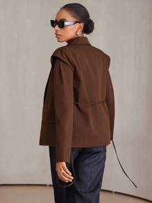 Aveloria Modichic Autumn/Winter New European And American Style High-End Shoulder Pad Tie Waist Loose Commuter Blazer For Women Fall Cloth For Women - Coffee Brown - View 2