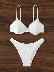 Oceva Summer Beach Solid Color V-Neck Bikini Set - White - View 4