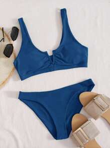 Swim Basics Summer Beach V Wired Bikini Set - Blue - View 2