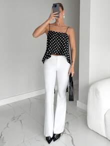 Siren Gaze 女式性感露背波尔卡圆点印花系带不对称下摆吊带背心，夏季假日风格 - 黑與白 - 查看 4