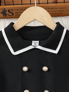 SHEIN Early Autumn New Arrival Sweet French Double-Breasted Dress, Fashionable Elegant Goddess Style Slim Fit School Girl Dress Fall Winter - Black - View 4