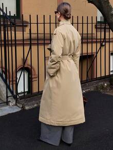 DAZY 女式夹棉大衣，风衣款式，腰部收紧，宽松休闲，都市时尚，秋冬 - 卡其色 - 查看 7