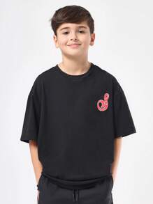 SUMWON Conjunto de camiseta de manga corta y pantalones de pierna ancha de estilo casual y moderno con logo de caligrafía, conjunto coordinado de estilo callejero de verano - Negro - Ver 3