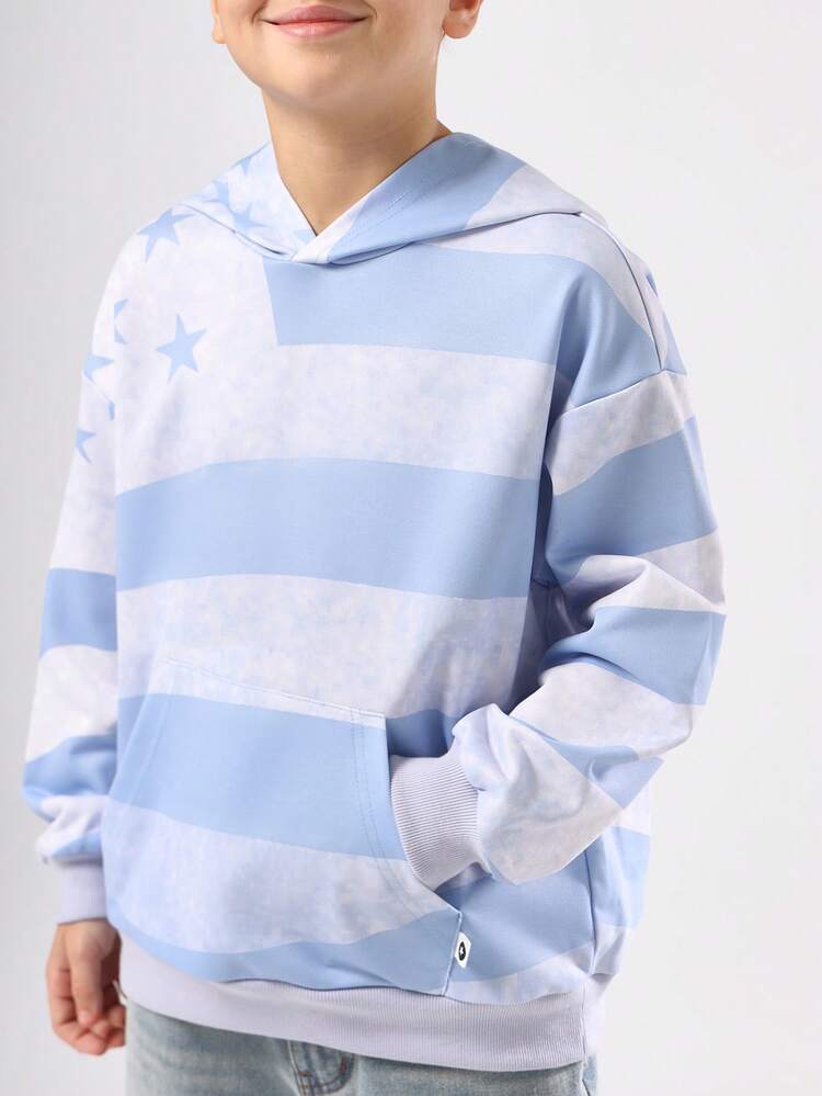 Flag Print Pullover Hoodie With Stars And Stripes Pattern