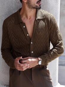 Manfinity Bizformal 男士博主风镂空设计休闲百搭开衫欧美新款秋冬 - 棕色 - 查看 5