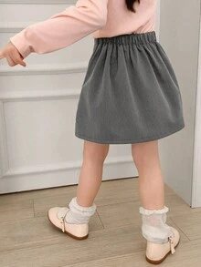 Dazy Kids 女童纯色蝴蝶结裙 - 淺灰色 - 查看 5