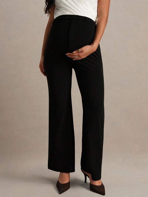 MaterniChic Pantalones acampanados de cintura alta de unicolor versátiles y de moda para maternidad