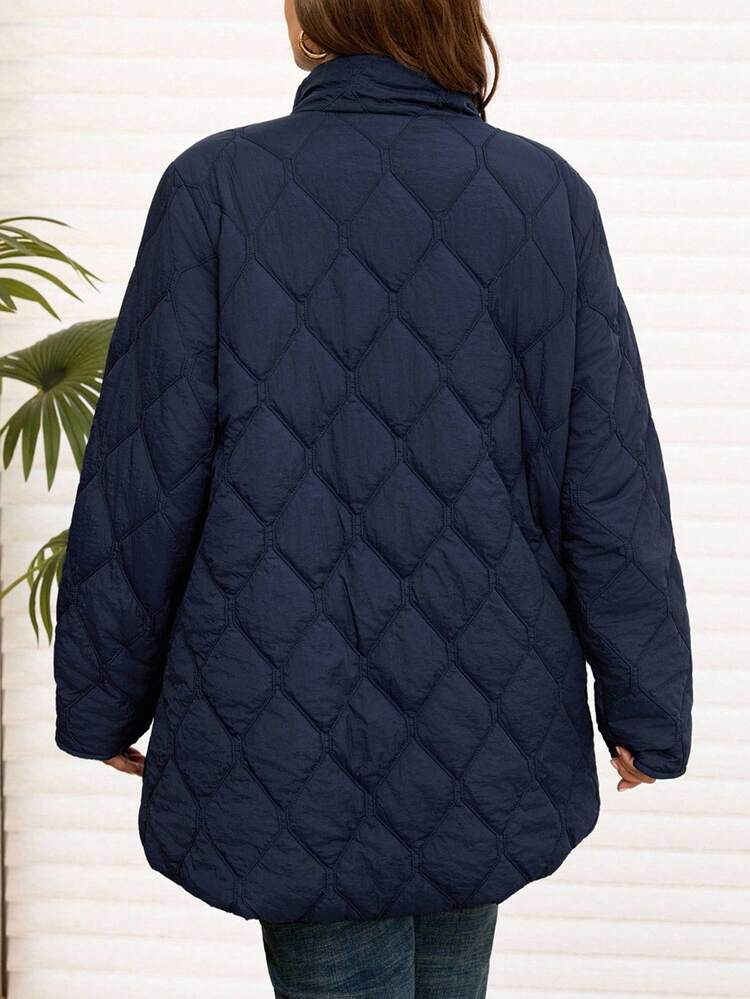 Plus Size Women's Solid Color Long Sleeve Zipper Front Casual Pocket Winter Jacket, Autumn/Winter, New,