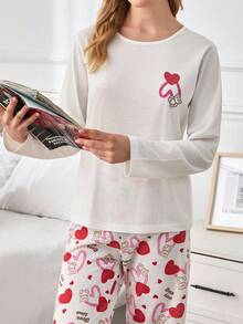 EURMUSE Bộ đồ ngủ thường ngày hình trái tim bằng vải cotton dành cho nữ - Nhiều màu - Xem 5