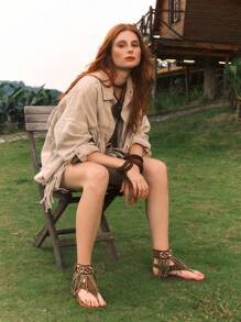 Styleloop 女士平底凉鞋，波西米亚风格，复古美式，波西米亚风，西部风，音乐节，派对，海滩，度假 - 綠色 - 查看 4