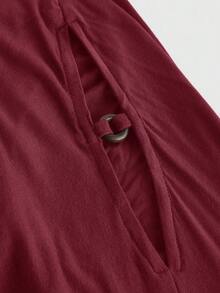 ROMWE Hippie Áo thun nữ cỡ lớn kiểu cổ điển, rộng rãi, trễ vai, đính hạt gỗ, cổ tròn, eo thắt, tay cánh dơi. - Màu Đỏ Sâu - Xem 4