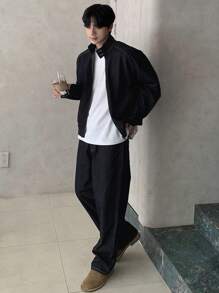 DAZY Men's Solid Navy Blue Denim Suit, Autumn Business Attire