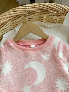SHEIN Cute Cartoon Pattern Pink Long Sleeve Pajama Set For Babygirl, Autumn/Winter Fall - Pink - View 4