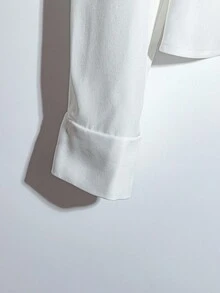 Franclia 女士纯色不对称领单排扣荷叶边下摆优雅衬衫，适合夏季假日阳光之旅，营造度假氛围，全白服装，适合大学秋季穿着。 - 白色 - 查看 5