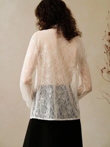 Arave Women's Loose Dropped Shoulder Lace Fabric Shirt Collar Placket Frill Decoration Autumn And Winter Inner Wear Retro French Elegant Romantic Date Long-Sleeved Shirt Fall Clothes For Women Fall Tops Classy Outfits For Women