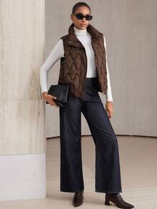 Aveloria Modichic Women's Quilted Lightweight Padded Vest, Short Style, New Arrival, Versatile, Autumn/Winter, Sleeveless, Fitted, Jacket