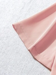 Franclia 大码女式纯色翻领短袖纽扣休闲宽松通勤优雅衬衫 - 粉色 - 查看 4