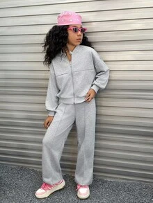 Coolane Kids 2 pezzi Set giacca casual e pantaloni grigi per ragazze pre-adolescenti, autunnale