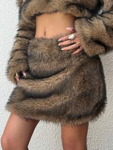 Muchica Women's Fashionable Vintage Fluffy Mini Skirt, Autumn/Winter Winter Clothes For Women