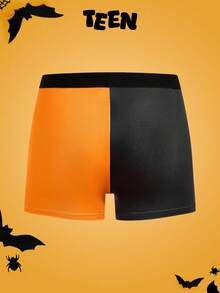 Cuecas boxer de cintura alta engraçadas com design de abóbora e diabo, em estilo patchwork colorblock, confortáveis para adolescentes e homens jovens - Multicolorido - Visão 2