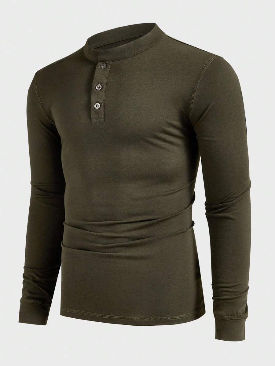 Manfinity Homme Męska koszulka z długim rękawem i prostym dekoltem typu henley, do pracy, na jesień