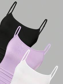 SHEIN 3 件套青少年女孩简约休闲百搭短款百褶吊带背心上衣，可分层穿着或外套 - 彩色 - 查看 4