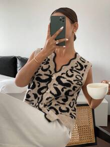Siren Gaze Women's Casual Leopard Jacquard Knit Sweater Vest In Fall/Winter Cheetah