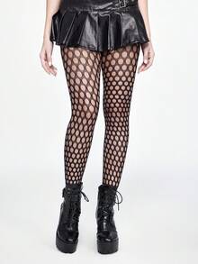 ROMWE Goth 1 Pair Women's Colorful Dopamine Ripped Fishnet Socks, Punk Style, All Season - Black - View 5