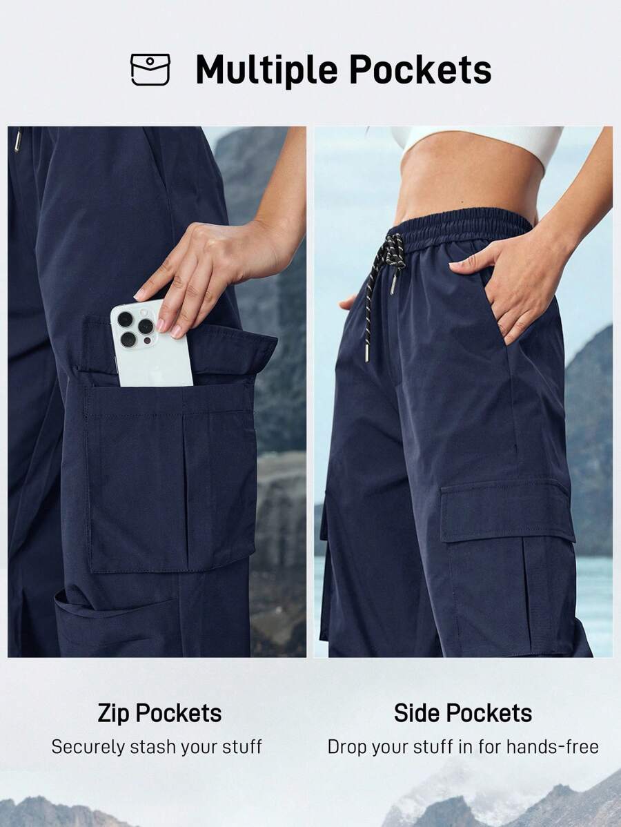 In My Nature 女式防水口袋抽绳腰部户外工装裤 - 霧霾藍 - 查看 1