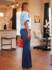 Slaydiva Veste en jean vintage à manches courtes pour femmes grande taille