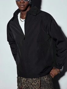 MODCRASH Men's Fashion Street Style Long Sleeve Turndown Collar Printed Casual Jacket Outerwear, Autumn Winter, Streetwear Jacket, Fall Spring To Summer - Black - View 7