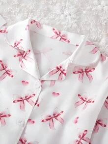 2pcs Girls Cute Bowknot Floral Print Soft Flannel Cardigan Long Sleeve Pants Pajama Set Fall Winter - Multicolor - View 4