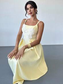 Firerie 女士优雅花卉刺绣荷叶边吊带连衣裙 - 粉色 - 查看 4