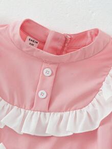 Süßes, niedliches Mädchenkleid mit Rundhalsausschnitt, Langarm und Schleifen-Dekor, in Rosa - Pink - Übersicht 6