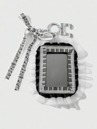 Kawaii 1pc Minimalist Vintage Gothic Style Music Element Black & White Acrylic Fluttering Note, Bow, Piano Key, Lace Decor Card Holder, Keychain, Bag Charm, Suitable For Office Workers, Students, Daily Wear, Holiday Gift