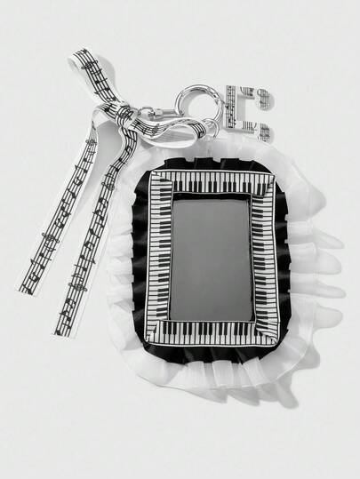 Kawaii 1 pieza Elemento musical de estilo gótico vintage minimalista en blanco y negro, decoración de tarjetero, llavero, colgante de bolso de acrílico con nota, lazo, tecla de piano y encaje, adecuado para trabajadores de oficina, estudiantes, uso diario, regalo de vacaciones