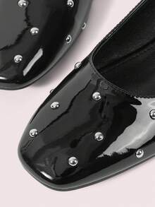 CUCCOO DOLLMOD Women's Rhinestone Decor Glossy Buckle Design Flat Casual Shoes - Black - View 6
