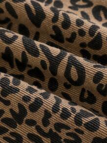 SHEIN Girlism 少女复古90年代豹纹宽松口袋开衩低腰牛仔裙，百搭Y2K风格，返校季，街头风，动物纹印花裙，猎豹纹印花裙 - 棕色 - 查看 5